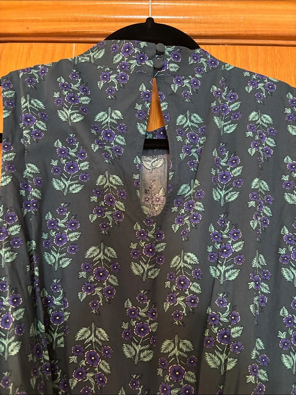 J. Crew factory Navy Maxi Dress with Green and Blue Floral Print